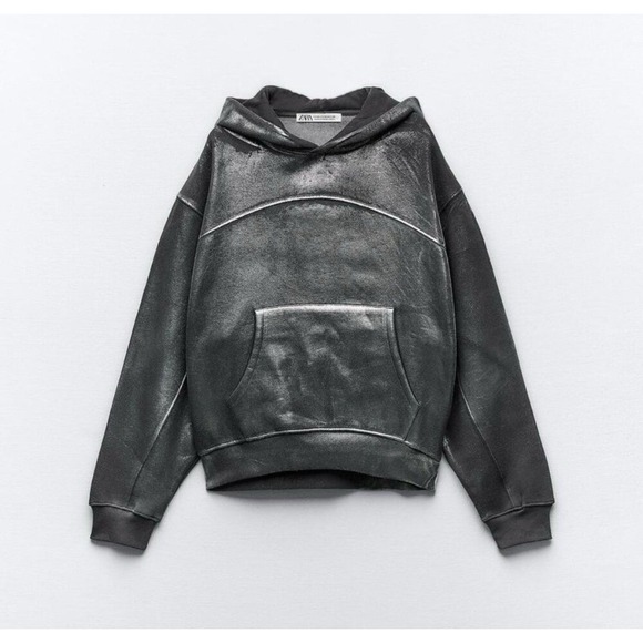 Zara Tops - ZARA Womens Girls Metallic Silver Punk Gothic Rock Hoodie‎ Sweatshirt Size S